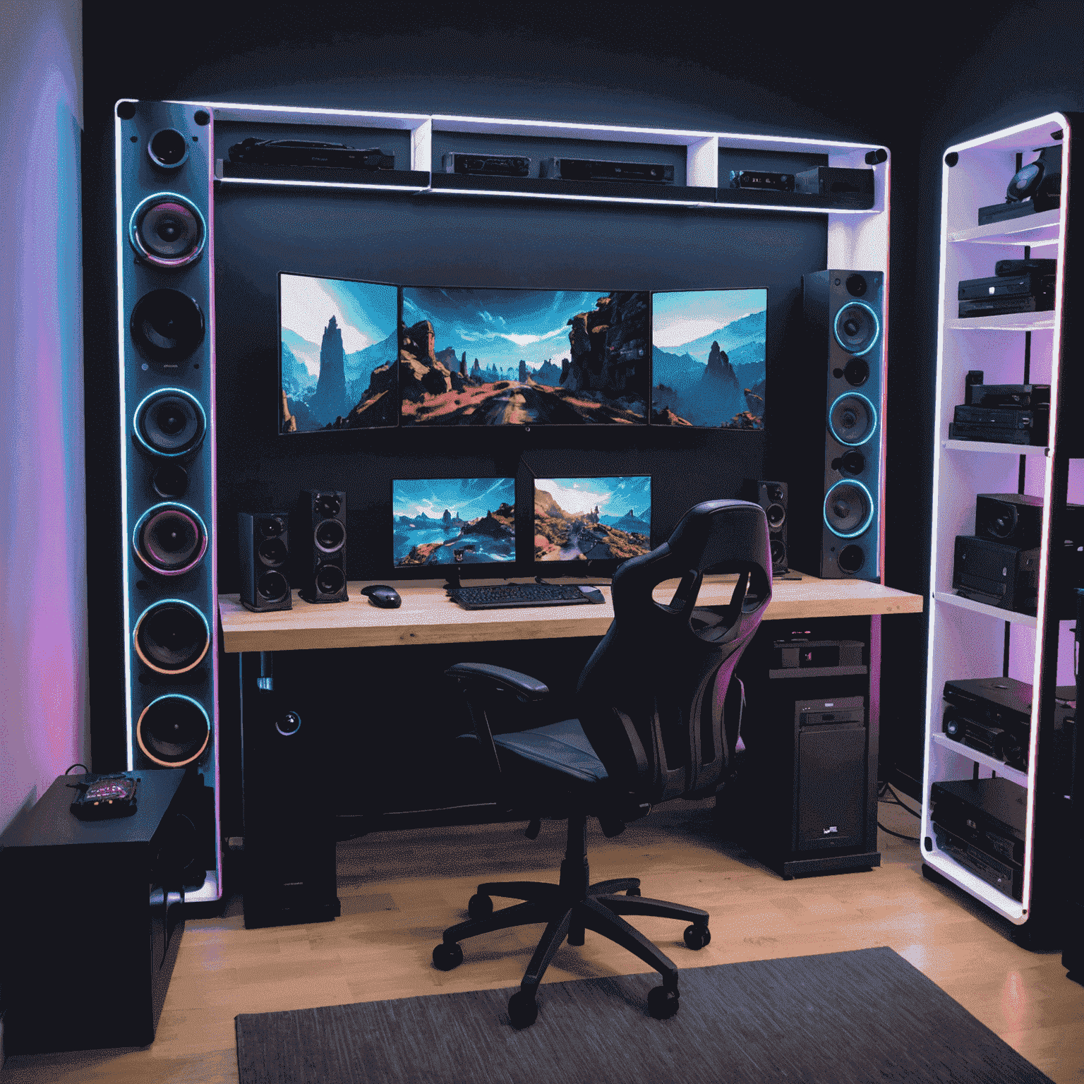 A well-organized gaming setup with RGB lighting and clean cable management